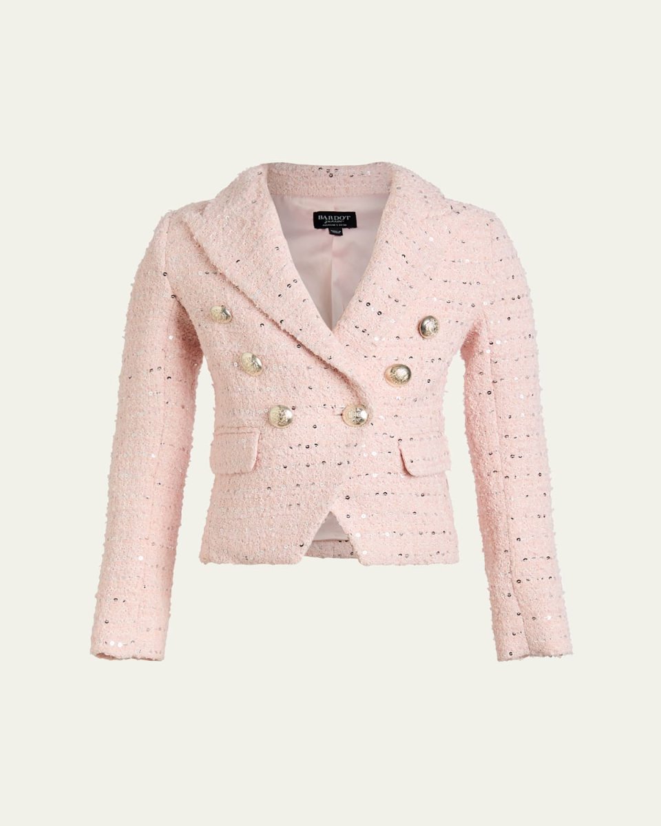 Girl's Roma Boucle Double-Breasted Blazer, Size 4-16